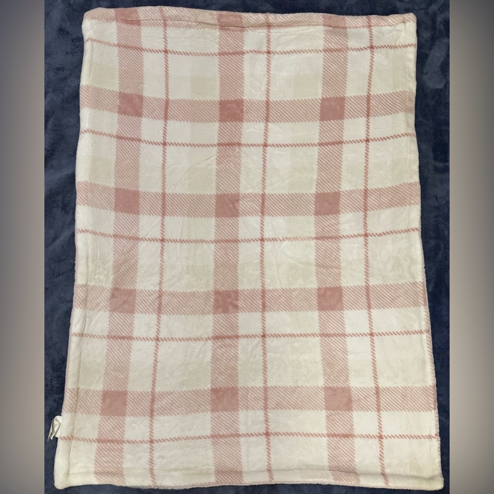 Plaid Kids Blanket in Pink and Cream